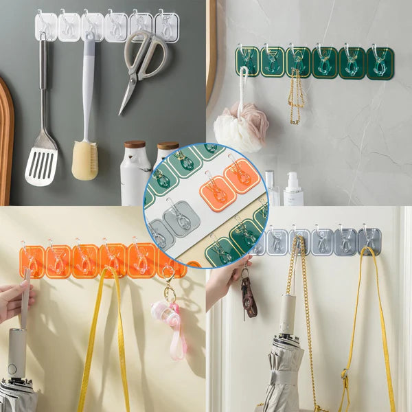 Tarjah Mart AM5095 six hook sticky wall hanger with six versatile hooks for hanging items on walls