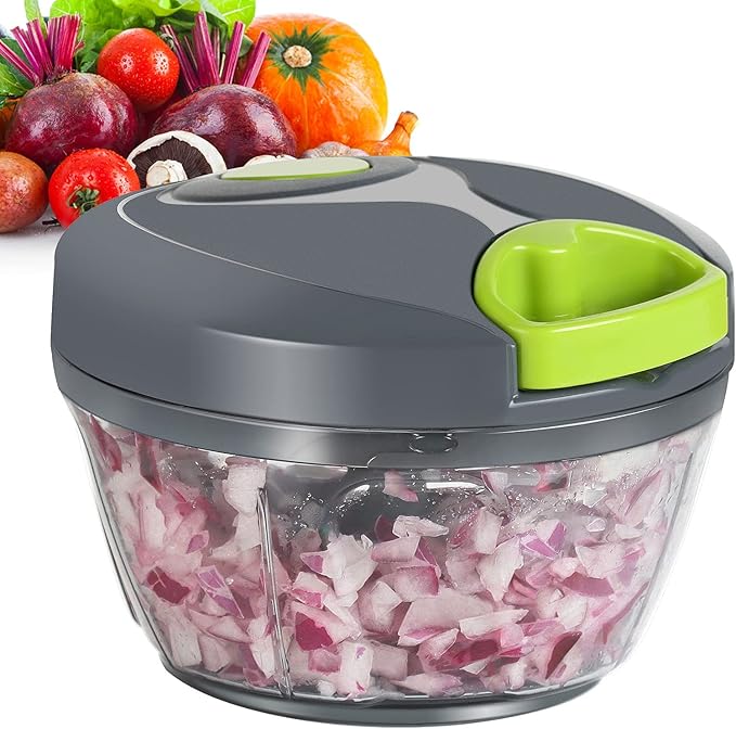 Hand chopper blinder from Tarjah Mart, kitchen tool for chopping and blending ingredients, shown with stainless steel blades and handle.