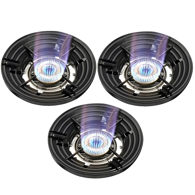 Pair of black gas stove savers for kitchen use, designed to protect stove surfaces from spills and stains.