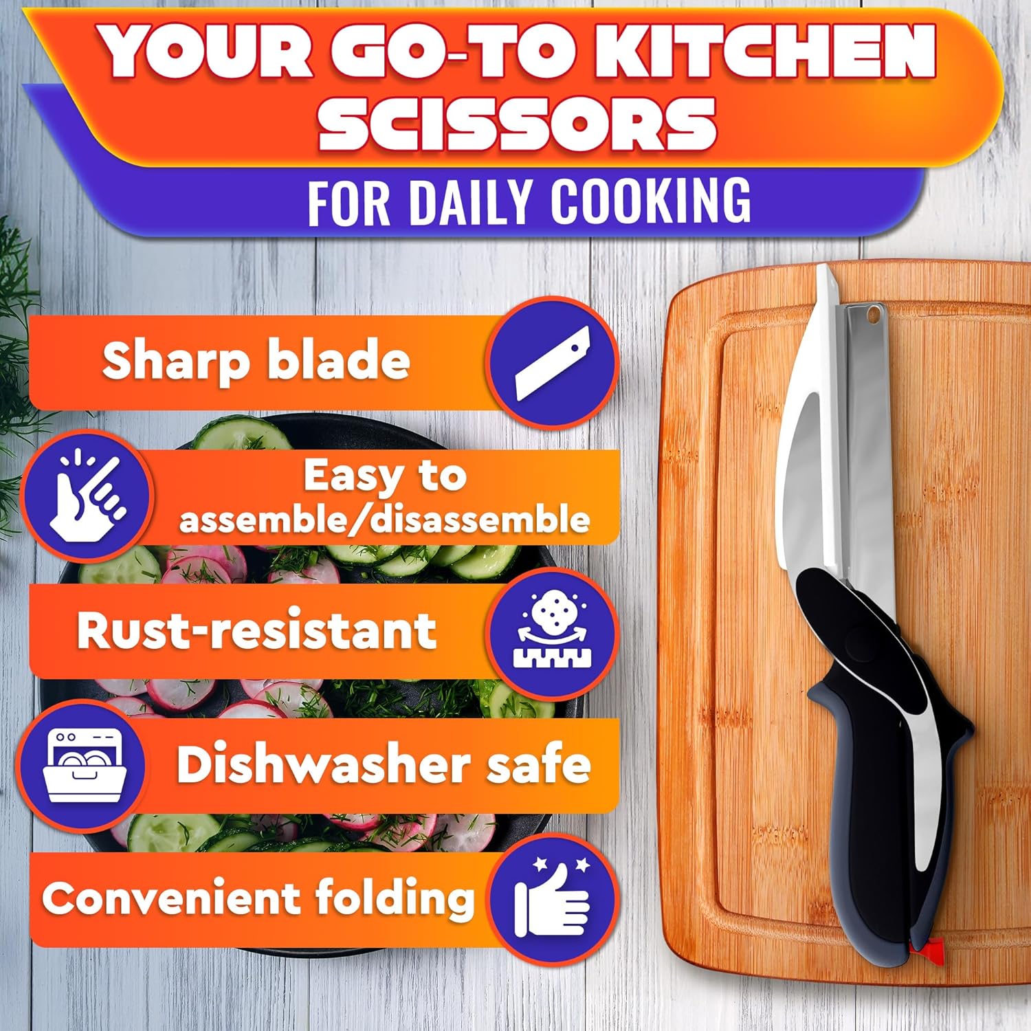 Clever Cutter multifunctional 2-in-1 kitchen tool by Tarjah Mart, showing sharp blades and ergonomic handle for chopping and slicing.