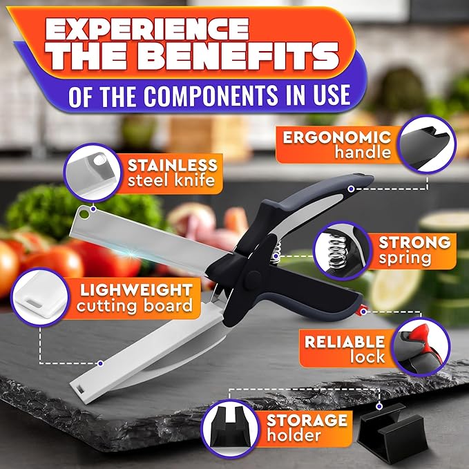 Clever Cutter multifunctional 2-in-1 kitchen tool by Tarjah Mart, showing a versatile cutting and chopping device in a kitchen setting.
