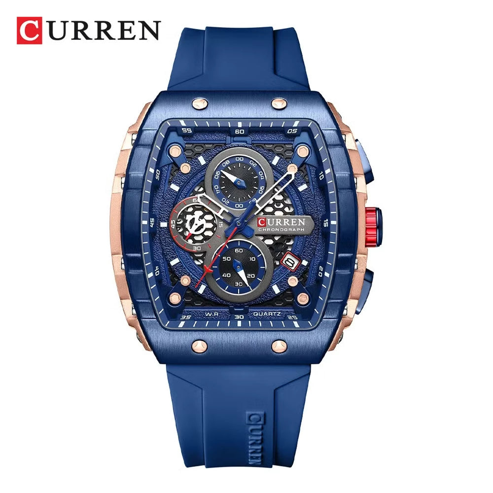 Curren 8442 men's watch with a blue dial and stainless steel band, stylish timepiece with analog display.
