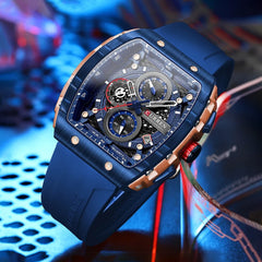 Curren 8442 men's watch with a blue dial and silver case, featuring a sleek design and adjustable strap.