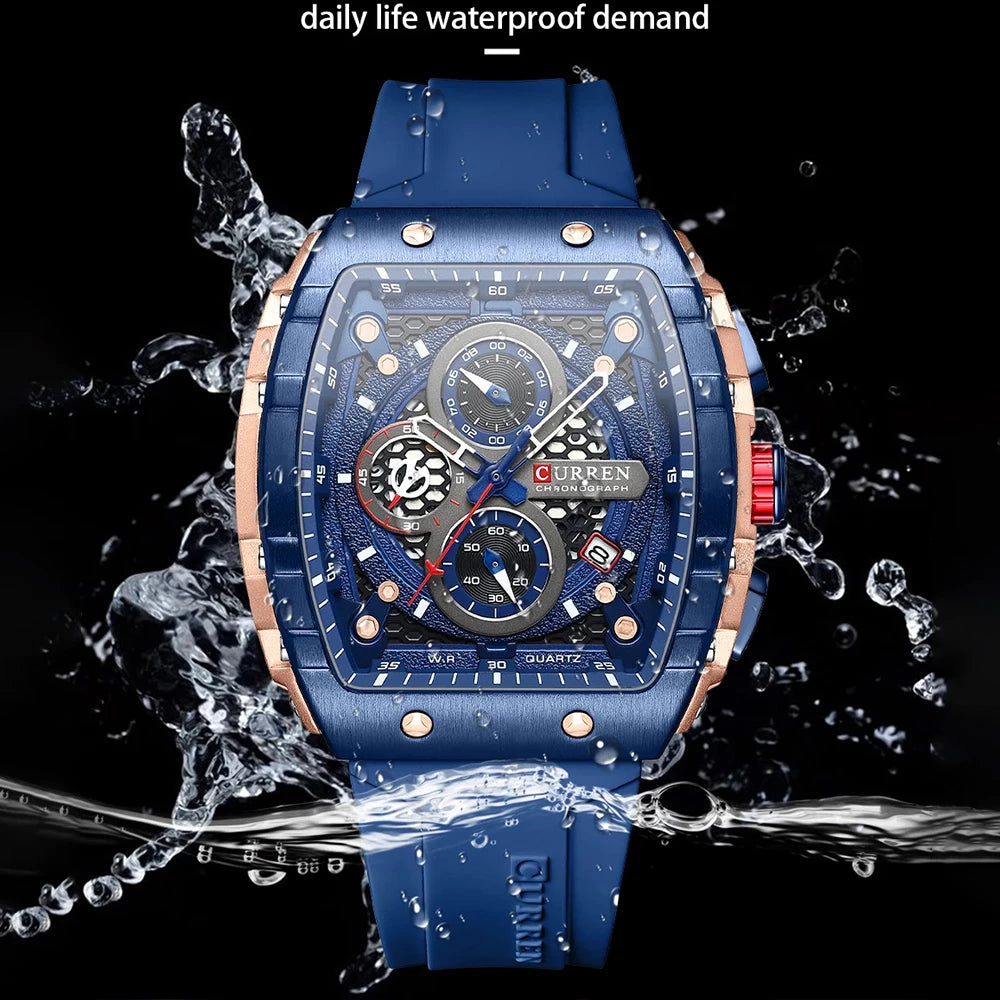 Curren 8442 men's watch with a blue dial and silver-tone strap, showcasing a stylish and modern men's timepiece.