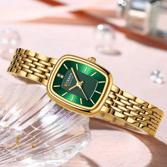 Green Curren 9093 women’s fashion quartz watch with a sleek round dial and stainless steel band, stylish and elegant for everyday wear.