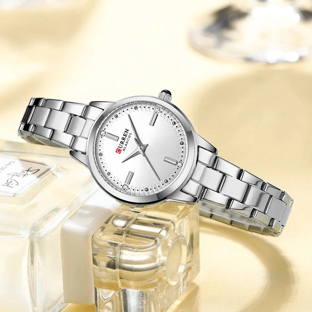 Curren 9094 women's luxury stainless steel watch with green and gold accents, stylish and elegant for women.
