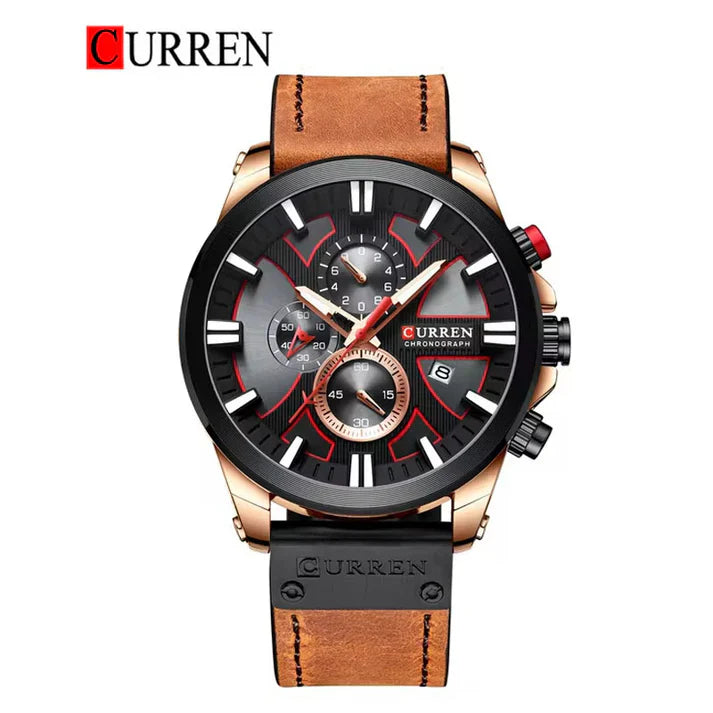 Men's Curren 8346 leather strap watch with black dial and silver case, featuring a stylish and classic design.