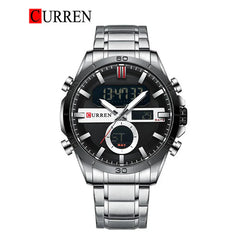 Men's stainless steel watch by Curren, model 8384, featuring a sleek dial and classic design, displayed on a neutral background.