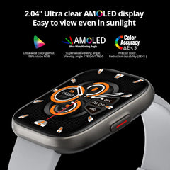 Colmi P68 Smartwatch with 2.04-inch display, black band, and fitness tracking features, showcasing its sleek design.