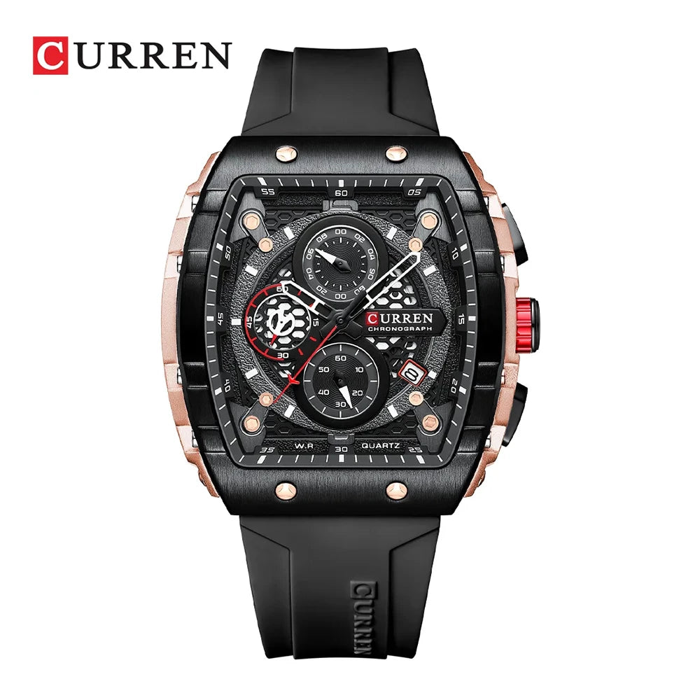 Black Curren 8442 men's watch with a sleek round dial and metal band, showcasing a stylish and modern design.