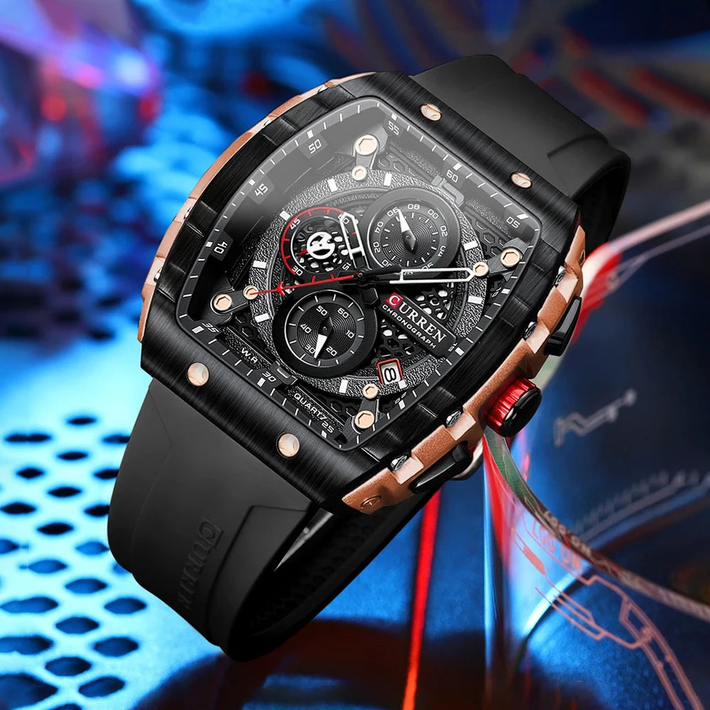 Black Curren 8442 men's watch with a sleek round dial and black strap, showcasing modern style and craftsmanship.