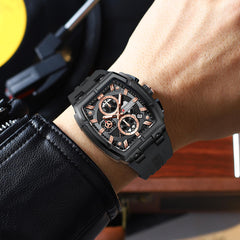 Curren 8488 men's watch with black silicone strap and multifunctional dial, featuring a sleek, modern design.