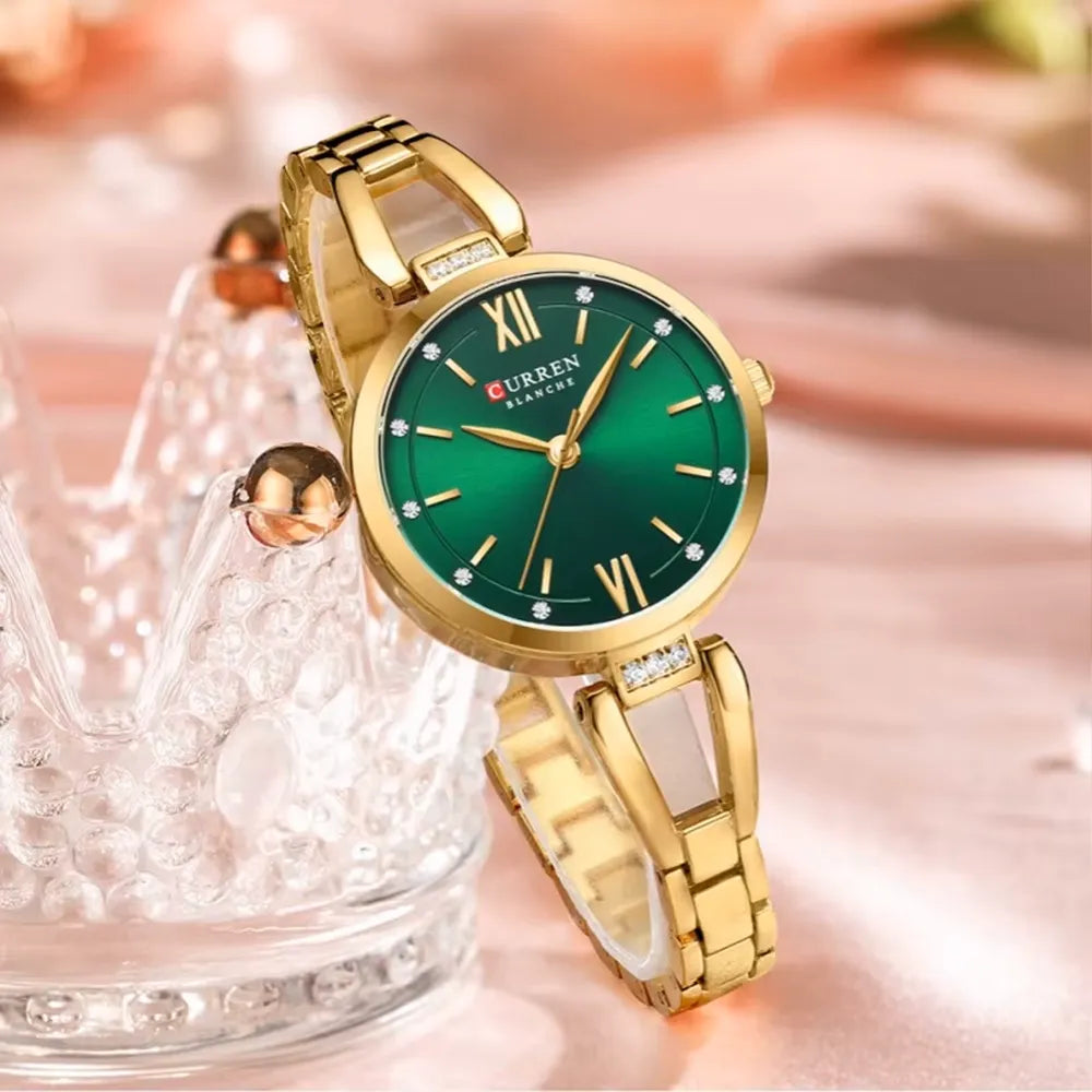Curren 9092 luxury ladies watch with elegant stainless steel strap and light blue dial, featuring a stylish design.