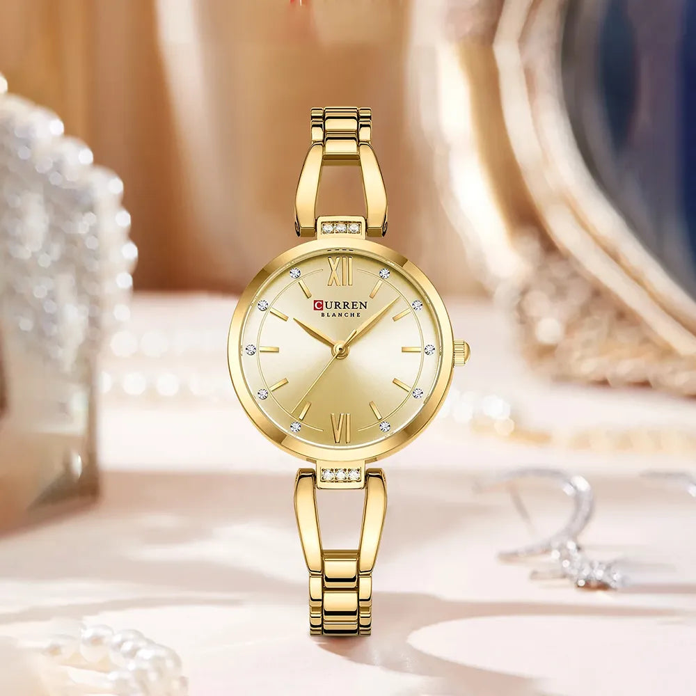 Curren 9092 luxury women's watch with stainless steel band and light blue dial, showcasing an elegant and sophisticated design.