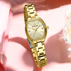 Silver and white Curren 9112 luxury quartz women's stainless steel watch with a sleek design and silver-tone finish.