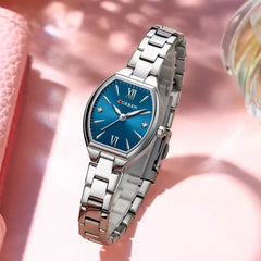 Curren 9112 luxury women's quartz watch with stainless steel band in silver and white, showcasing a sleek, modern design.