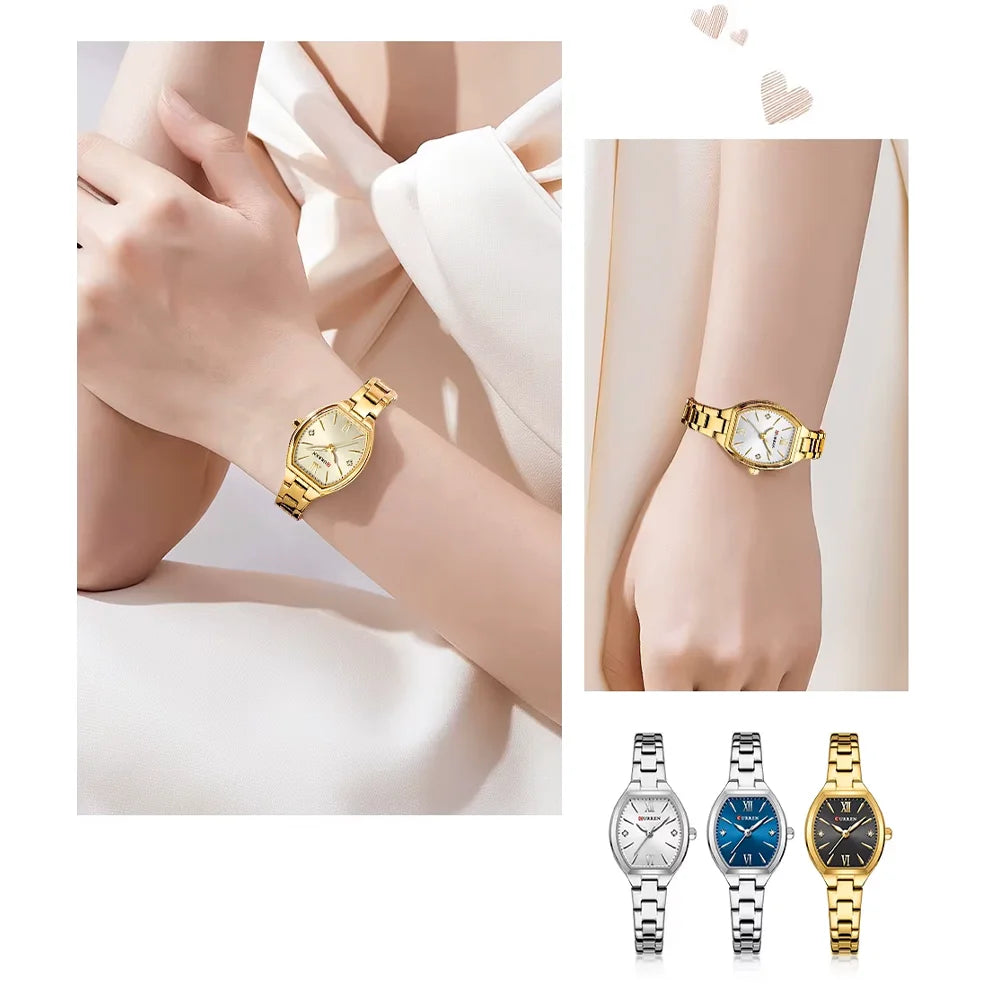Curren 9112 luxury women's quartz stainless steel watch with a silver case and white dial, elegant and stylish accessory