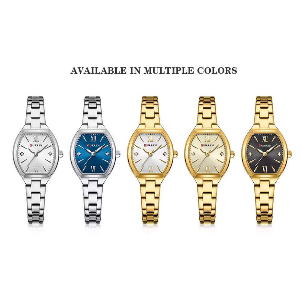 Curren 9112 luxury women's quartz stainless steel watch with silver case and white dial, stylish and elegant timepiece