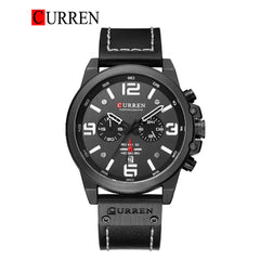 Men's Curren 8314 leather strap watch with black dial and silver case, showcasing stylish timepiece design.
