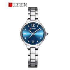 Women's Curren 9105 stainless steel watch with a sleek silver band and round dial, stylish and elegant for everyday wear.