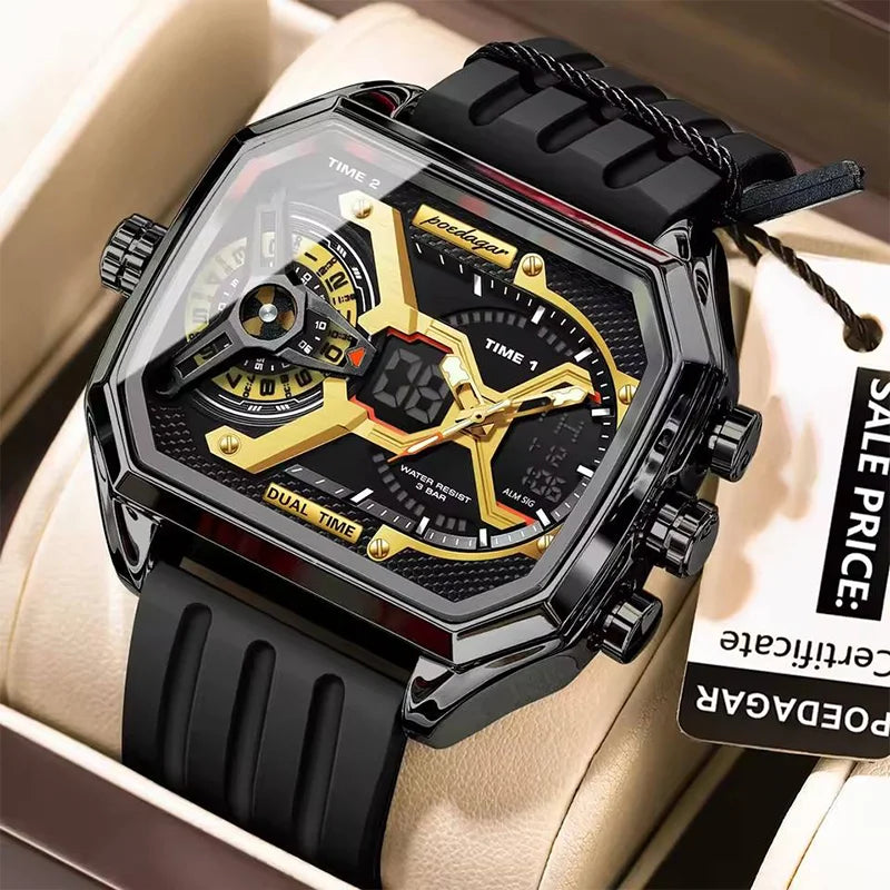 POEDAGAR E106 Men's Dual Display Watch