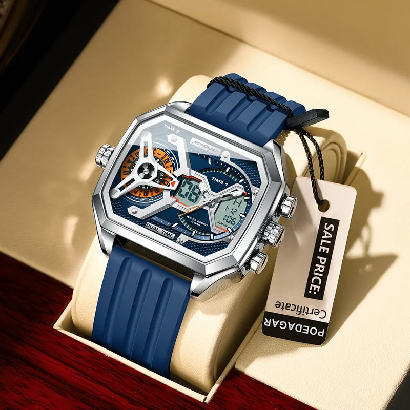 POEDAGAR E106 Men's Dual Display Watch