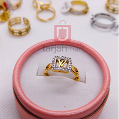 Elegant LV women's finger ring by Tarjah Mart featuring stylish design and intricate details on a sleek metal band.
