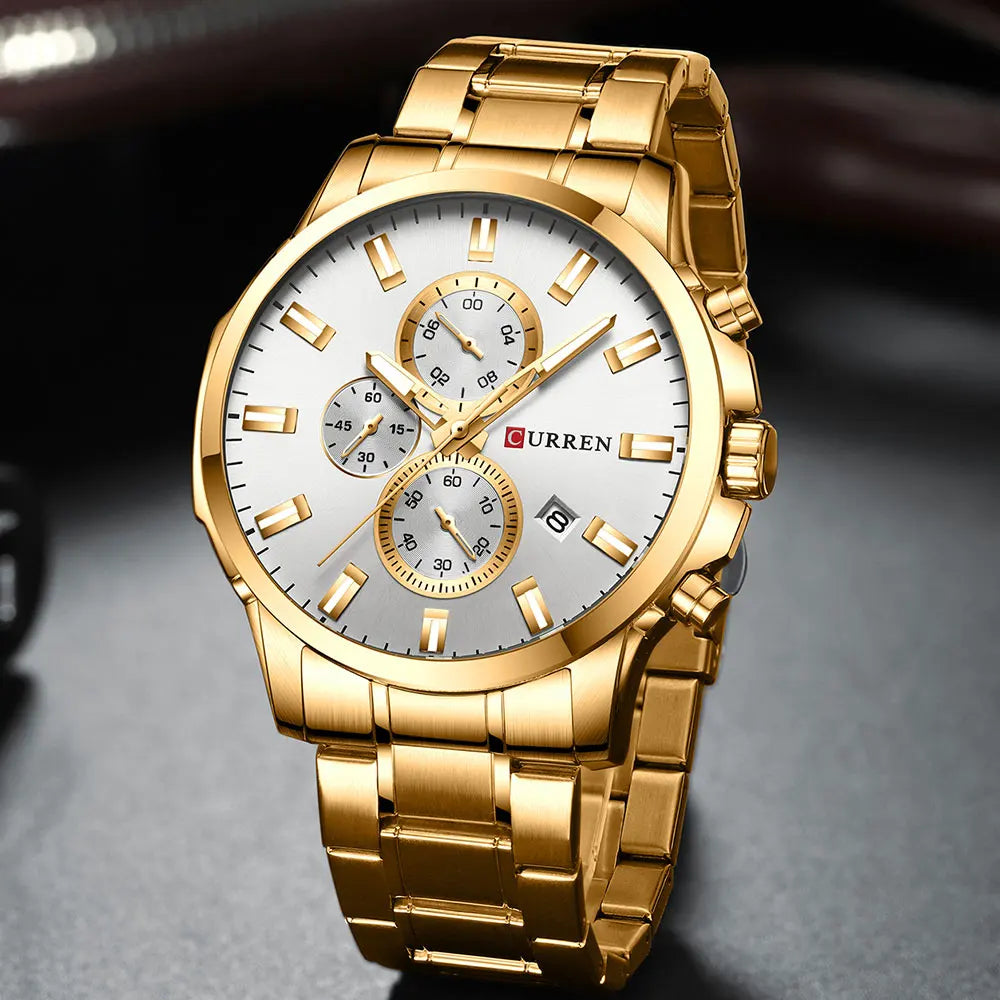 Curren 8348 men's chronograph watch with black dial, silver case, and leather strap, showcasing a stylish men's timepiece.