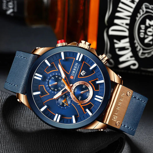 Curren 8346 men's leather strap watch with black dial and silver case, stylish men's wristwatch for everyday wear