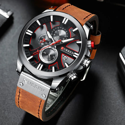 Curren 8346 men's leather strap watch with a classic dial and stainless steel case, stylish men's wristwatch for everyday wear