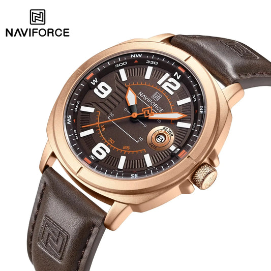 Naviforce NF8078 men's fashion quartz watch with black dial, stainless steel band, and modern design.