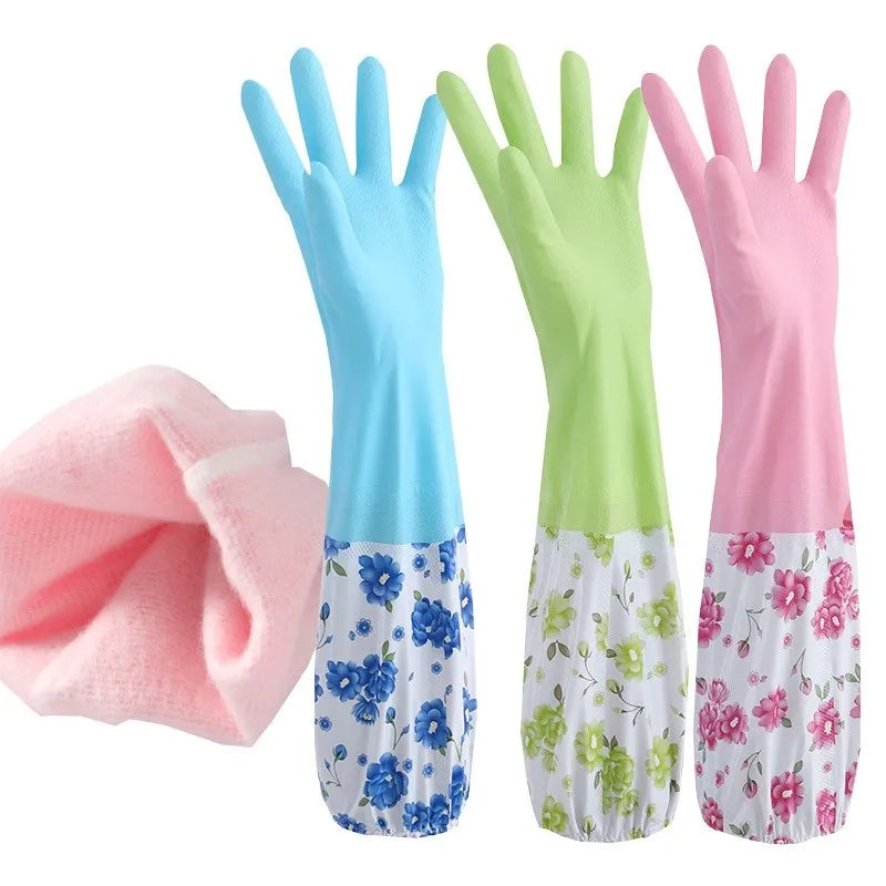 Pair of long kitchen hand gloves from Tarjah Mart, durable heat-resistant gloves for cooking and cleaning tasks.