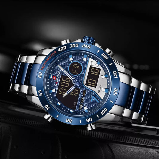 Naviforce men's luxury wrist watch with a sleek black dial and stainless steel strap, stylish and durable men's watch.