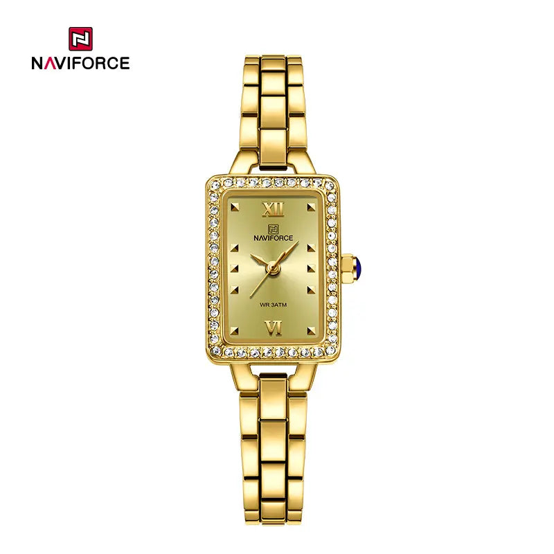 NAVIFORCE 5043 Women’s Square Dial Watch, Waterproof Steel Strap Quartz Chronograph
