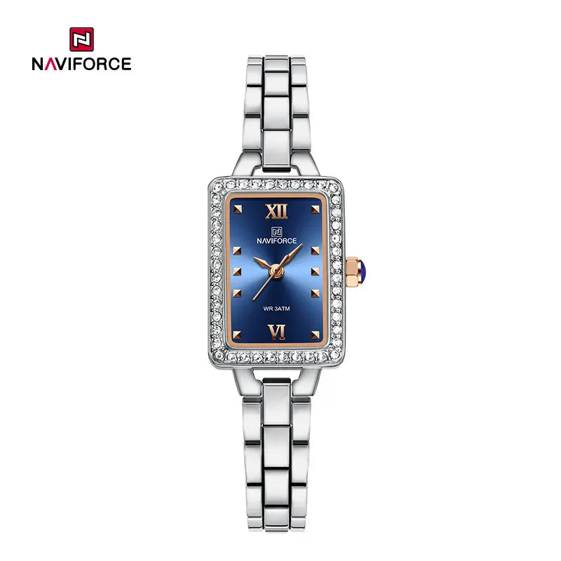 NAVIFORCE 5043 Women’s Square Dial Watch, Waterproof Steel Strap Quartz Chronograph