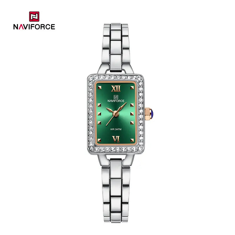 NAVIFORCE 5043 Women’s Square Dial Watch, Waterproof Steel Strap Quartz Chronograph