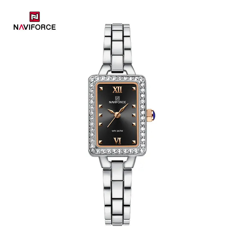 NAVIFORCE 5043 Women’s Square Dial Watch, Waterproof Steel Strap Quartz Chronograph