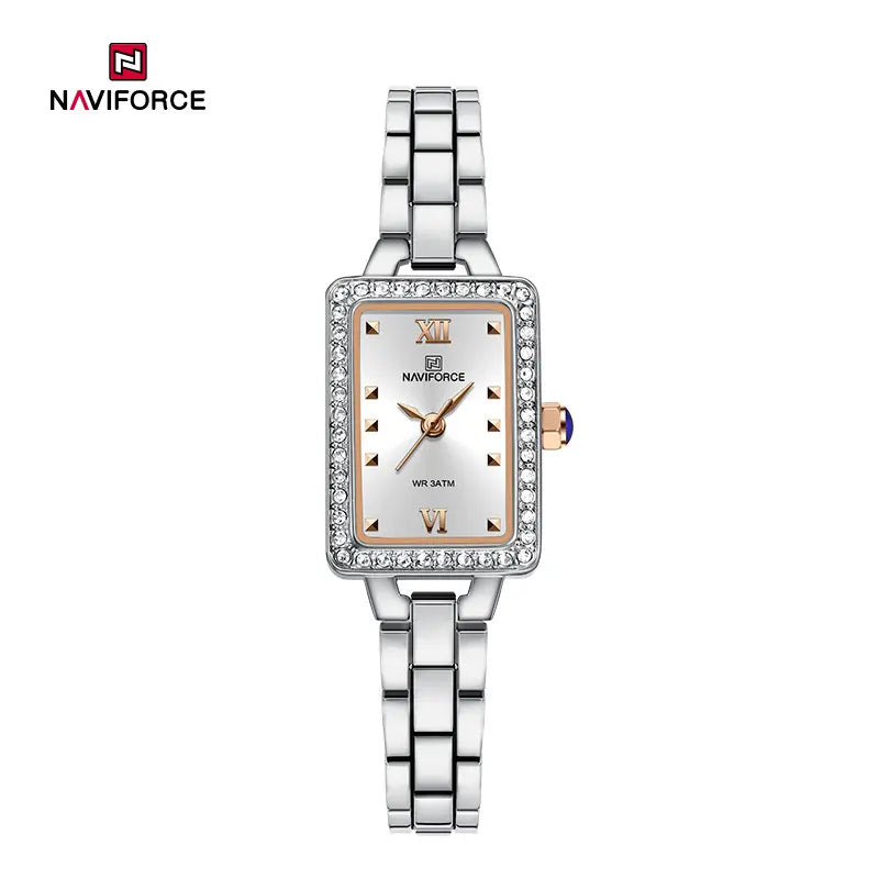 NAVIFORCE 5043 Women’s Square Dial Watch, Waterproof Steel Strap Quartz Chronograph