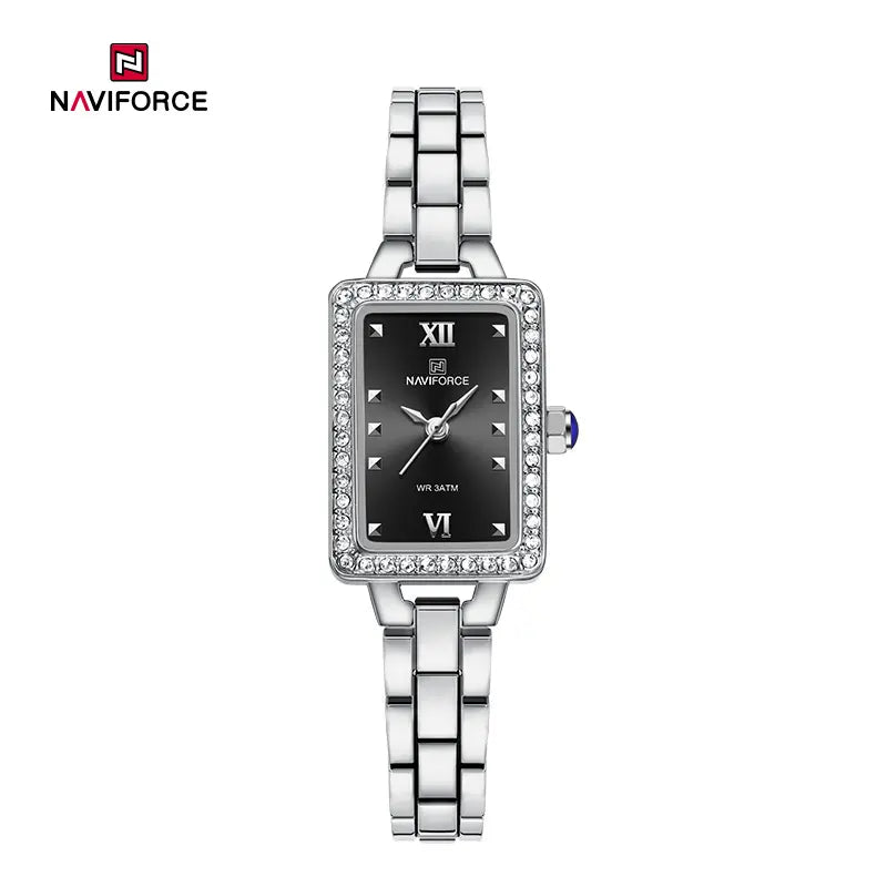 NAVIFORCE 5043 Women’s Square Dial Watch, Waterproof Steel Strap Quartz Chronograph