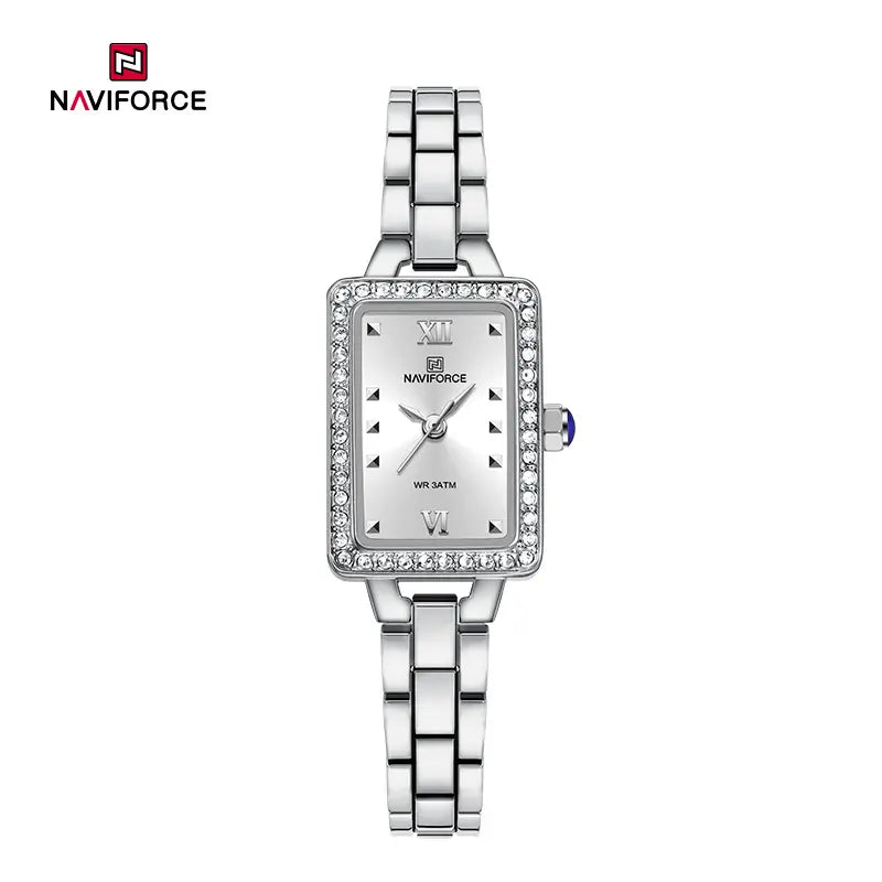 NAVIFORCE 5043 Women’s Square Dial Watch, Waterproof Steel Strap Quartz Chronograph
