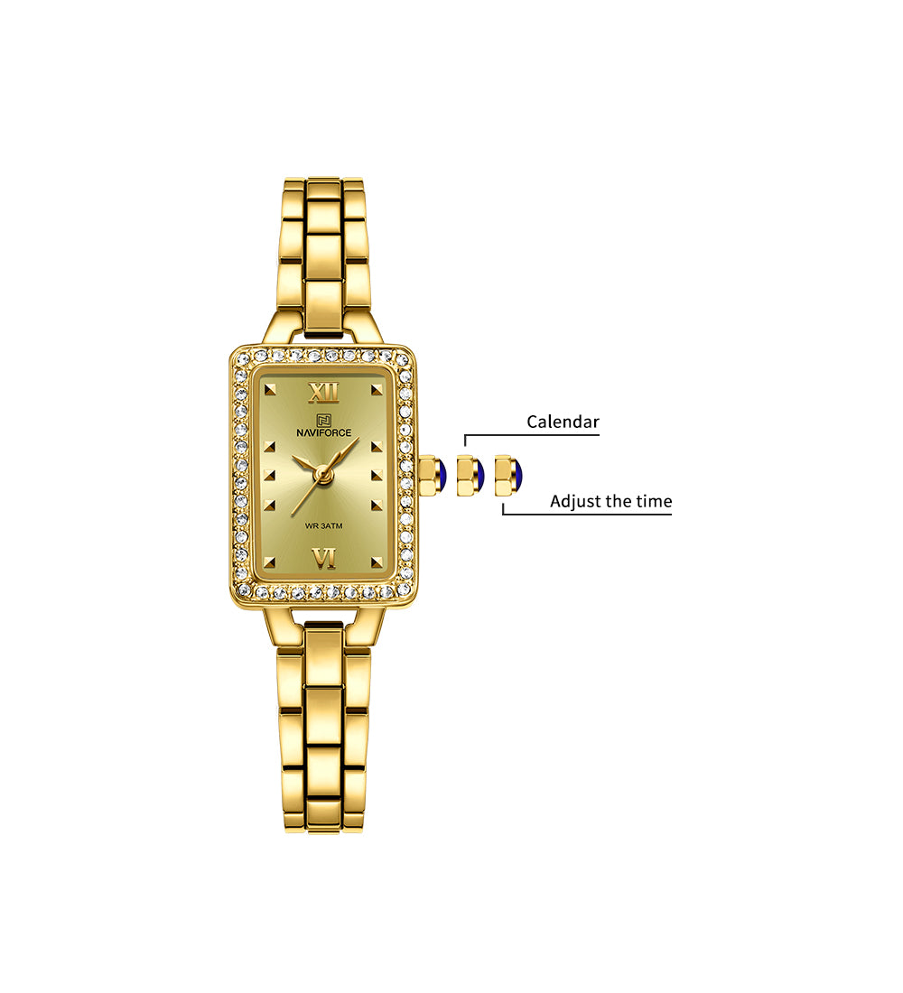 NAVIFORCE 5043 Women’s Square Dial Watch, Waterproof Steel Strap Quartz Chronograph