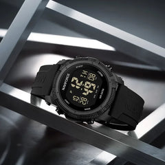 Naviforce 7104 digital men's fashion watch with black strap and display, featuring a sleek modern design.