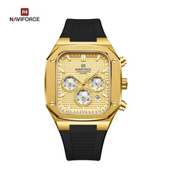 Naviforce men's square classic watch with black dial and stainless steel band, stylish men's wristwatch with analog display.