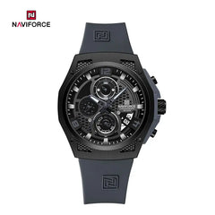 Naviforce men's fashion watch NF8051T with black dial, silver-tone case, and stylish design, displayed on a white background.