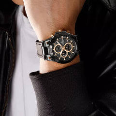 Naviforce NF8073 men's fashion watch with black dial and stainless steel strap, stylish men's wristwatch.