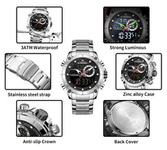 Naviforce NF9163 military sport men's digital and analog watch with black strap and durable design.