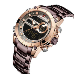 Naviforce NF9163 men's military sport digital-analog watch showing black dial, digital display, and rugged design.