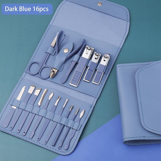16-piece stainless steel nail clipper set with nail cutters, scissors, and pedicure trimmers by Tarjah Mart, perfect for manicures and pedicures.