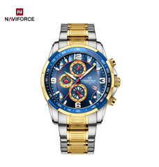 Naviforce NF8020S stainless steel quartz men's watch with a sleek round dial and metal band.