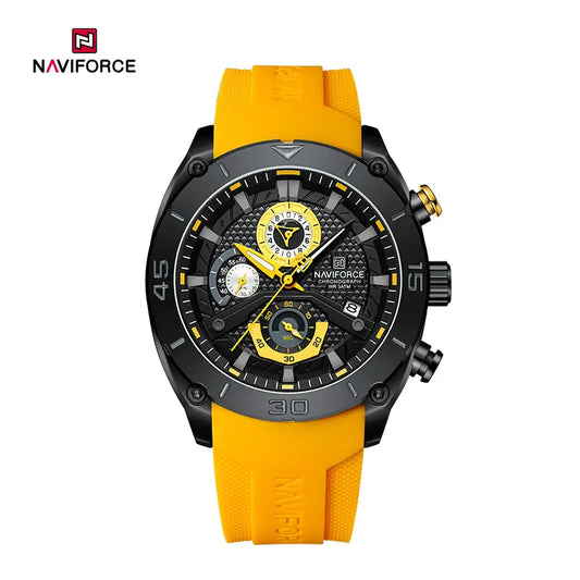 Naviforce NF8038 men's waterproof sports watch with digital display and black strap, suitable for active outdoor use.